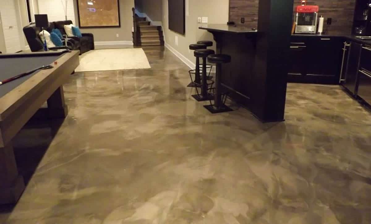 A basement floor using low odor epoxies